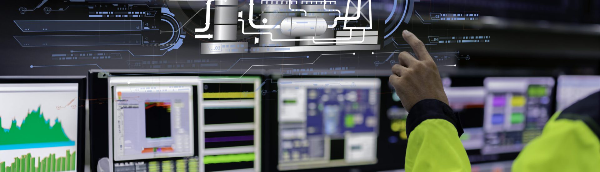 Engineer working at control room,Manager control system,Technician man monitoring program from a lot of monitor